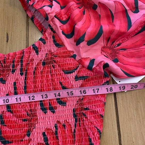 Women’s Pink Tropical Banana Print Smocked Crop Top HT360 Summer Resort wear XL - Picture 5 of 11